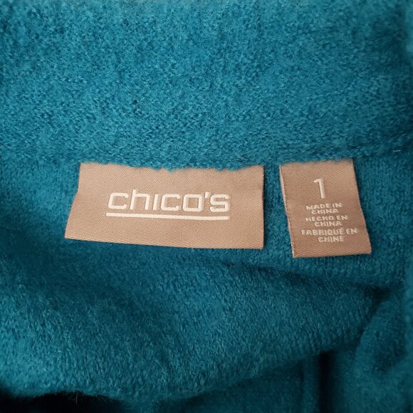Chicos 100% Knitted Wool Teal Button Front Jacket Size 1 Medium - Picture 7 of 9